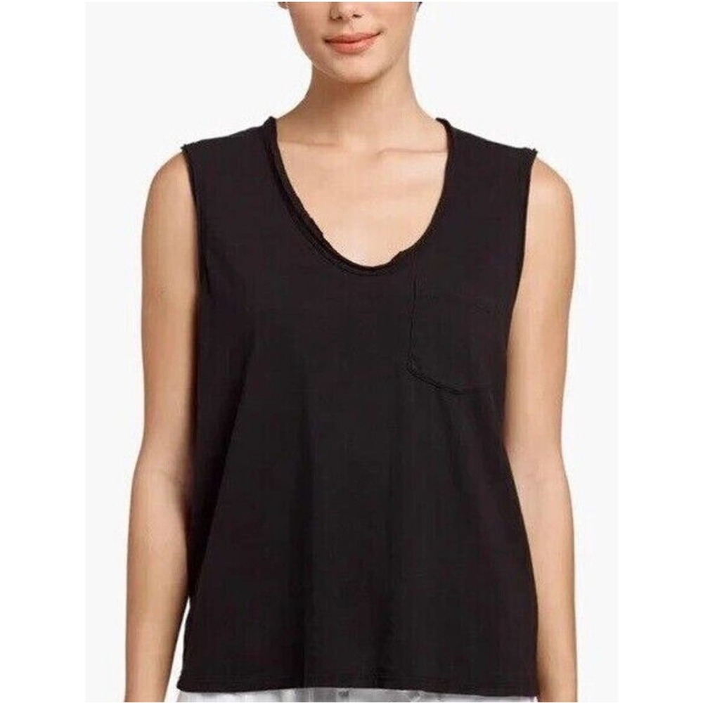 Standard James Perse Stretch Linen Ringer Tank Black pocket tee size‎ 2